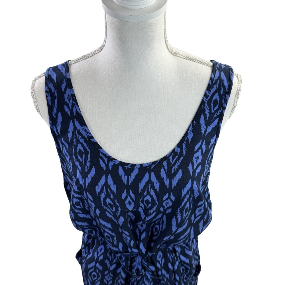 GAP Women's Blue Ikat Pattern Scoop Neck Sleeveless Tie Waist‎ Mini Dress Size M - Picture 3 of 8